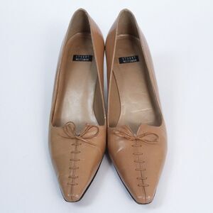 Stuart Weitzman Women's 8B Tan Leather Corset Lace Vintage Kitten Heels